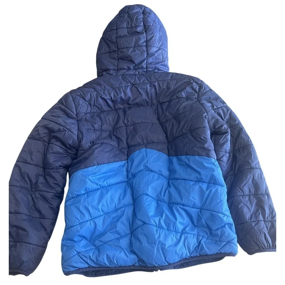 Eddie Bauer Reversible Hooded Puffer Fleece Jacket Youth Boys M (10/12) Blue EUC